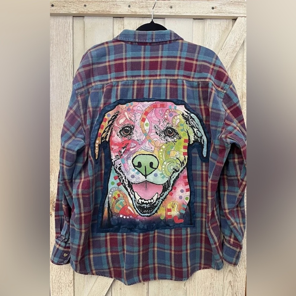 Colorful Dog Print Plaid Shirt